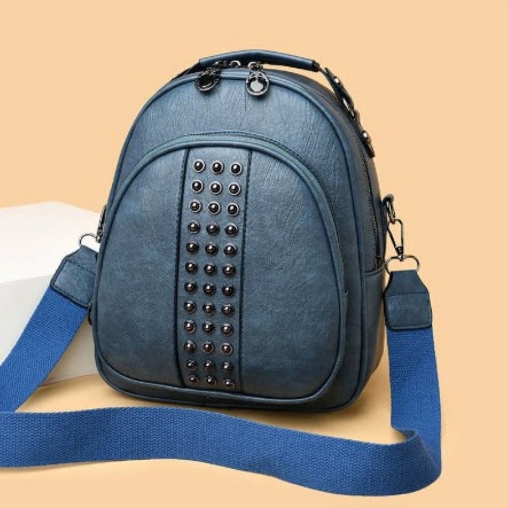 Blue Leather Mini Backpack